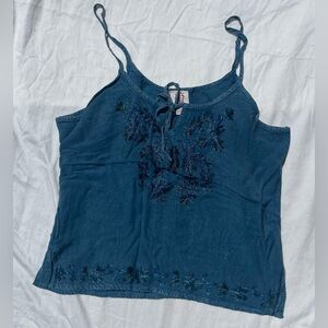 Women's Blue Embroidered Tank Top